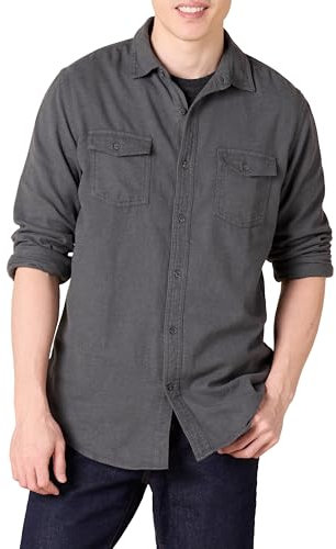 Amazon Essentials Men's Regular-Fit Long-Sleeve Two-Pocket Flannel Shirt, Charcoal Heather, M