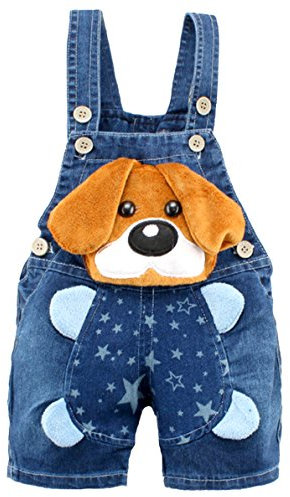 KIDSCOOL SPACE Baby Boys/Girls Big Yellow Ears Cute Dog Summer Jeans Shortalls,Blue,2-3 Years