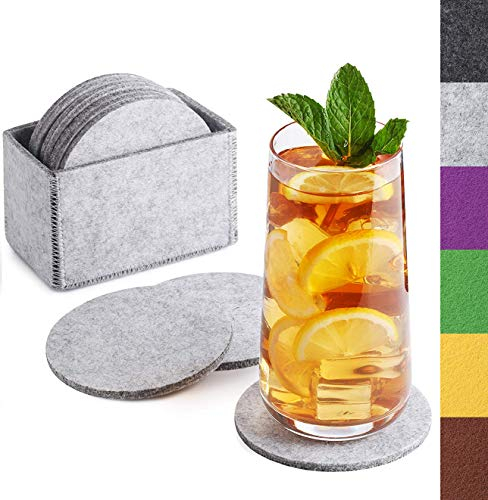 Sidorenko Filz Untersetzer rund für Gläser - 10er Set Ink. Box - Design Glasuntersetzer in hellgrau für Getränke, Tassen, Bar, Glas - Premium Tischuntersetzer Filzuntersetzer