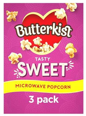 Butterkist SWEET Microwave Popcorn 3x60g Packs, Case of 10 - Gluten free, Source of Fibre, Made from Wholegrains, No Artificial Colours or Flavours, Suitable for Vegetarians
