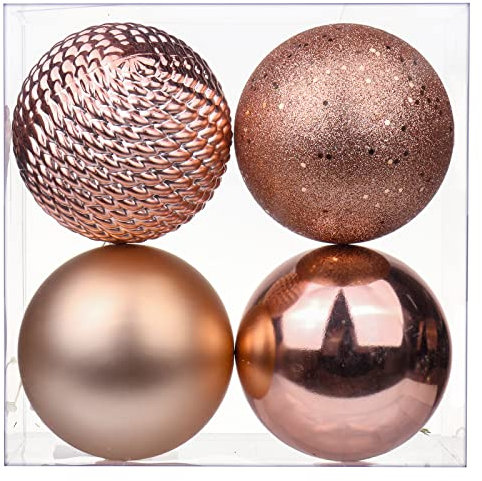 Briful 12CM Large Christmas Baubles, 4 PCS 4.7 Xmas Tree Decorations Rose Gold Christmas Bauble Decorations Hanging Ornaments for Home Festival Decor