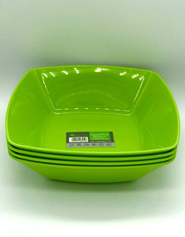 ECO Durable Medium Plastic Square Bowls Set of 4 | 19cm x 19cm – Cereal Bowl for Kids | Reusable Square Bowls for Parties | BPA-Free Stackable Plastic Serving Bowls (Green, Medium 19x19cm)