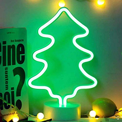 Neonlicht Tannenbaum grün Nachtlicht Fuß Sockel NEON LED Licht batteriebetrieben Aufsteller Tischlampe Leuchtreklame Lampe Leuchte Dekoration Kinderzimmer, Schlafzimmer, Wohnzimmer, Party, Weihnachten