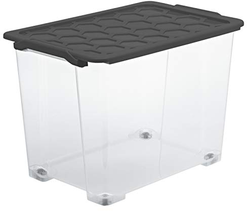 Rotho Evo Safe Keeping Aufbewahrungsbox 65l mit Deckel und Rädern, lebensmittelechter Kunststoff (PP) BPA-frei, anthrazit, 65l (59.0 x 39.5 x 41.2 cm)