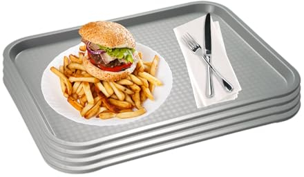 APS Fast Food Tray Set of 4, Plateau de Service incassable et Lavable au Lave-Vaisselle, Made in Germany, 53 x 32,5 cm, Hauteur 2 cm (GN 1/1), Grey