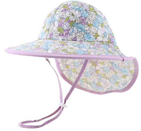 Pesaat Baby Sonnenhut Mädchen Mit UV-Schutz Sonnenmütze Baby Junge Mit Nackenschutz Sommermütze Kinder Babymütze Sommer(Dinosaurier-Königsblau, Gr.3-12Monate(44-48))