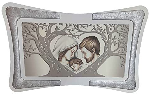 Quadro Albero della Vita Sacra Famiglia con Cornice in Ecopelle Bianca con Inserto Imbottito Fili Argento o Rame e Brillante Oro Regali utili Originali e a Prezzi Bassi. (Argento, 60x120cm)