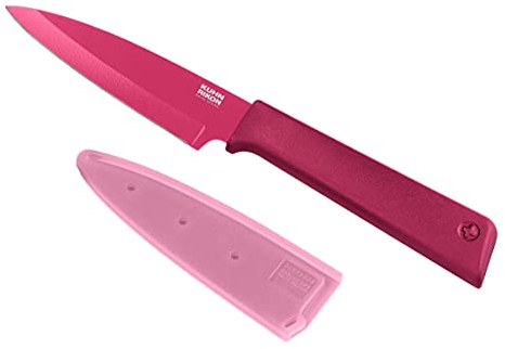 Kuhn Rikon Colori+ Non-Stick Straight Paring Knife with Safety Sheath, 19 cm, Fuchsia