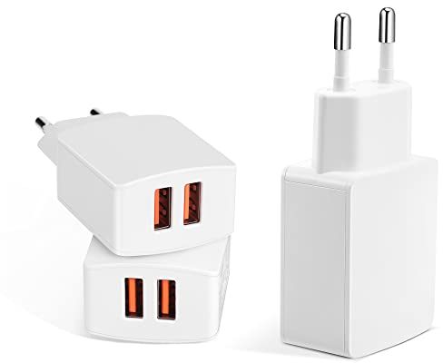 CREAPICO Chargeur USB (3 Pièces), Prise Murale Double USB 5V2.1A, Adaptateur Secteur Compatible avec Téléphones Portables (iPhone, Samsung, HUAWEI, Xiaomi), Tablettes, Ecouteurs, Haut-Parleurs - Blanc