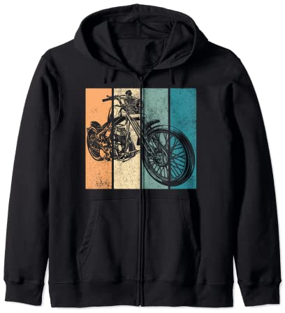 Vintage Retro Motorcycle Chopper Bikers Men Women Boys Girls Zip Hoodie