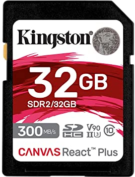 Kingston Canvas React Plus 32GB SDHC Speicherkarte UHS-II 300R/260W U3 V90 for Full HD/4K/8K - SDR2/32GB