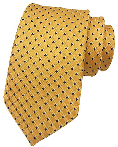 Herren Krawatte, klassisch, gestreift, Jacquard, gewebt, schmal, für Business und Party, Anzug, Goldgelb, Einheitsgröße