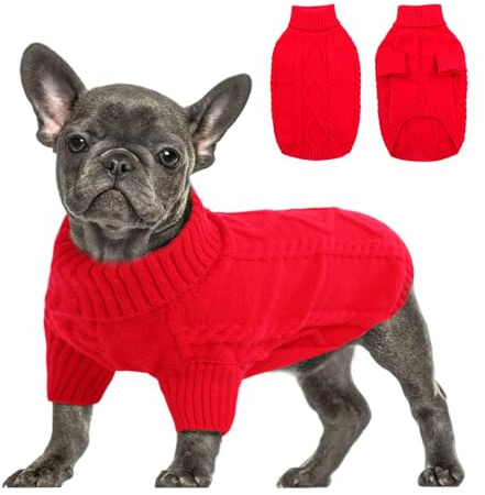Queenmore Weihnachtspullover Grosse Hunde Wärme Dackel Hundepulli | Strick Pullover Hund Strickmantel mit Zopfmuster Hundepullover Französische Bulldogge Bulldog Chihuahua Katzen Corgi, Rot, L