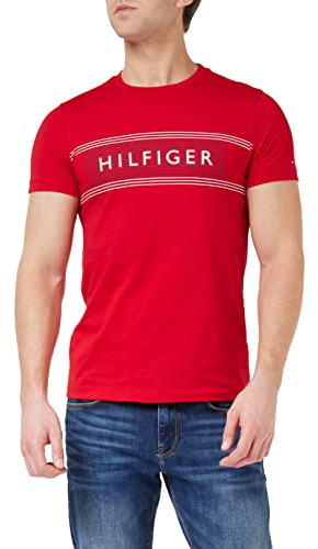Tommy Hilfiger Herren T-Shirt Kurzarm Brand Love Slim Fit, Rot (Primary Red), 3XL