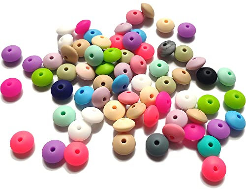 125 Pcs 12mm Silicone Abacus Beads Mix Color Lentil Beads Saucer Beads Loose Spacer Beads for Keychain Making Bracelet Necklace DIY Craft Beads Silicone Beads