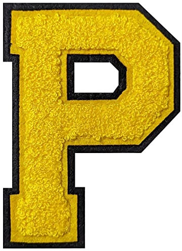 2Pcs Yellow/Black Chenille Letter, 4.5 Iron on Letters Patches, Chenille Stitch Varsity Letter Patches for Clothing (P)