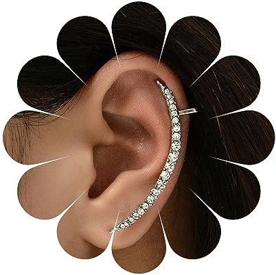 Aneneiceera Boho Long Crystal Bar Ear Cuff Wrap Ohrringe Silver Curved Stick Ohrstecker Bar Right Ear Jackets Ear Pins Climbers Crawlers Bar Einzelner Ohrring Schmuck für Frauen und Mädchen