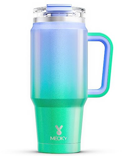 Meoky 32 oz Tumbler with Handle, Insulated Tumbler with Lid and Straw, Stainless Steel Travel Mug, Keeps Cold for 24 Hours, 100% Leak Proof, Fits in Car Cup Holder (Fairyland)