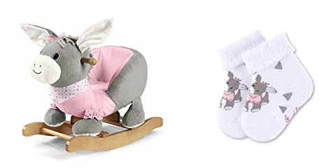 Sterntaler Schaukeltier Esel Emmi Girl, Alter: 12-36 Monate, 68 x 36 cm, Grau/Rosa & Baby - Mädchen 8301888 Socken, Weiß, 17/18