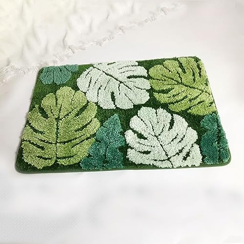AMBATTERY Karikatur Pflanze Tiere Bereich Teppich Monstera Blätter Läufer Teppiche 45X65Cm Beflockung Badezimmer Türmatte Bodenmatte Badezimmer saugfähiger Teppich Toilettenmatte