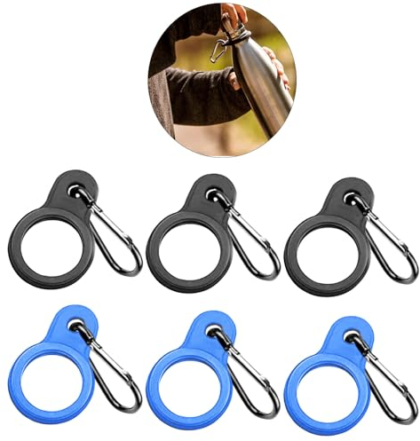 AZWOOD Silicone Water Bottle Buckle, 6Pcs Water Bottle Belt Clip with Carabiner Portable Ring Holder Outdoor Carrying Hook Hanging Strap for Hiking, Camping, Traveling, Mountain Climbing