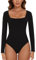 SLIMBELLE Body Damen Langarm Quadratischer Kragen Bodysuit Body Anzüge Tanga Langarm Top für Frauen (Schwarz,M)