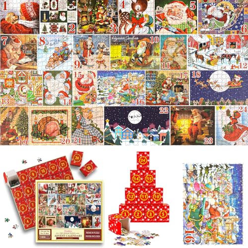 Puzzle Adventskalender 2024, Adventskalender Puzzle 1000 Teile Weihnachtskalender 2024 Männer Frauen Geschenke Jigsaw Puzzle Adventskalender zum Befüllen Geschenke für 3-12 Jahre Jungen Mädchen