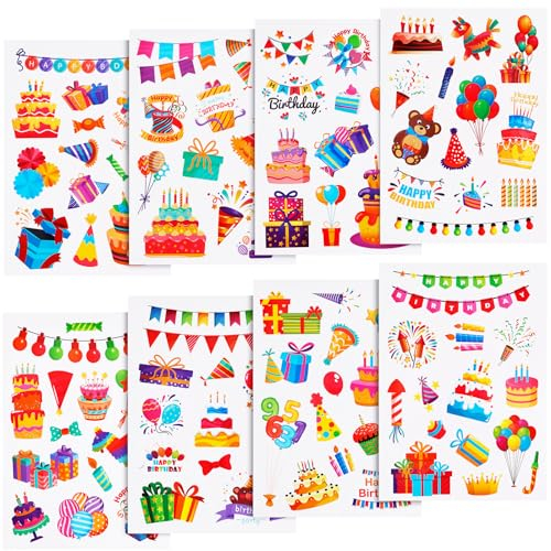 16 Blatt Farbig Geburtstagsaufkleber für Kinder, Selbstklebende Aufkleb Geburtstag Happy Birthday Aufkleber Erwachsene Aufkleber Geburtstagsparty Zubehör für Klassenzimmer Zuhause Geschenkdekoration