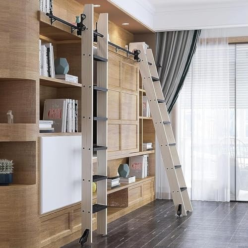 CATANK Support de Rail d'échelle de bibliothèque roulante rétractable (sans échelle), kit de matériel d'échelle coulissante Noire, Rail/Rail d'échelle Mobile pour loft/étude/Salon avec po