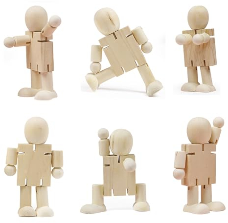 XineYuor Holzfigur,6PCS Holzfigur Beweglich,Holzpuppen Holzmännchen Holz Puppen DIY Malerei Flexible Holz Figur Bemalen Basteln Spielfiguren Handwerk Tischdeko Pädagogisches Spielzeug für Kinder