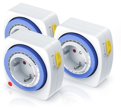 CSL-Computer CSL - 3X Zeitschaltuhr, mechanische Timer-Steckdose, Zeitschaltuhr Steckdose 24 Std, 3680W Mechanische Zeitschaltuhr, Zeitschaltuhr Analog 96 Segmente, 15 Minuten Intervall