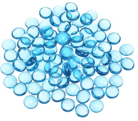 sourcing map Fire Glass Beads for Fire Pit, Flat Marble Beads, Glass Pebbles, Vase Fillers Beads for Aquarium Succulent Pot Garden Decoration 17-19mm(2/3-3/4),300g/0.66lbs Sky Blue