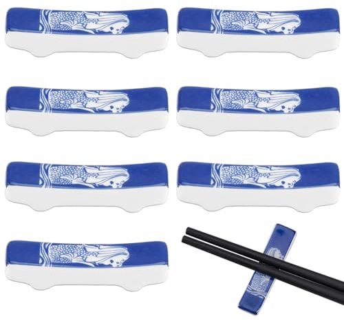 OLYCRAFT 8Pcs Porcelain Chopsticks Holder Ceramic Chopstick Rest Ceramic Chopsticks Spoon Rack Chopsticks Stands Utensil Holder for Dinner Spoon Chopsticks Knife Tableware - Royal Blue