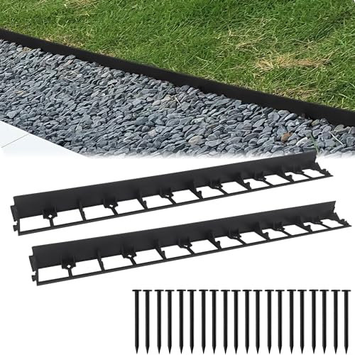 SUBTLETY 100cm Rasenkante Kunststoff 12 Stück Pflasterkante mit 50 Erdanker Plastik Mähkante Beeteinfassung Anthrazit Beetumrandung Rasenkantensteine Flexiborder für Garten (Höhe 78mm)