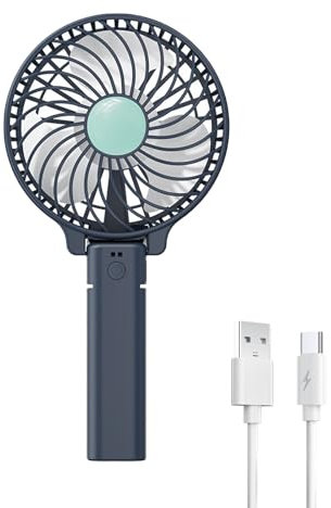 Kekeaya handheld fan, portable mini fan, 180 ° foldable adjustable desktop fan, 3-speed adjustment, battery powered, USB charging, suitable for home, office, outdoor travel, blue
