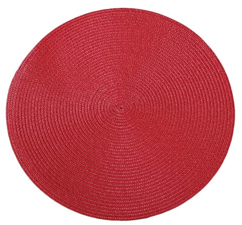 Ueiwffzo Runde Platzsets 4er Set Hitzebeständige Geflochtene Platzsets für Küchentisch 38cm Waschbare Tischsets für Küche Hochzeit Weihnacht (Tiefrot)