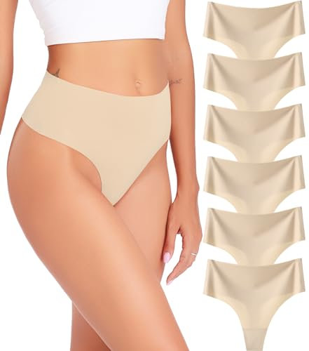 Wealurre Lot de 6 strings pour femme - Sans couture - Taille haute - Sous-vêtements invisibles - XS-XL, chair, M