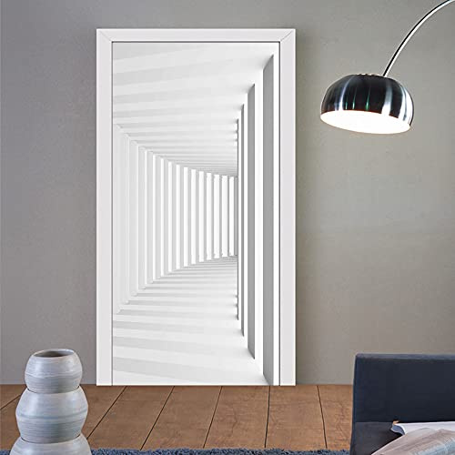 Türtapete Selbstklebend Abstrakte Weiße Streifen Türfolie Tür PVC Türtapete Selbstklebend Türfolien Abnehmbar Türposter Abziehen und Aufkleben Türaufkleber Wasserdichte 77x200cm