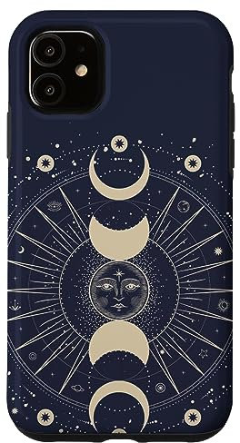 Hülle für iPhone 11 Himmlischer Mondphasen-Zyklus Astrologie Vintage Sonne und Mond