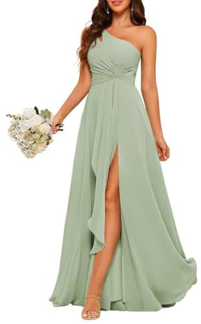 YIANN Robe de demoiselle d'honneur asymétrique avec fente longue en mousseline de soie pour femme, vert sauge, 50 Grande taille