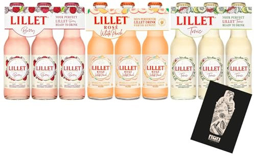 Individuelles Set mit Lillet ready to drink Mischgetränk 9er Set mit Rose White Peach,Berry,Tonic - 9x 200ml (je 10,3% vol) - [Enthält Sulfite]