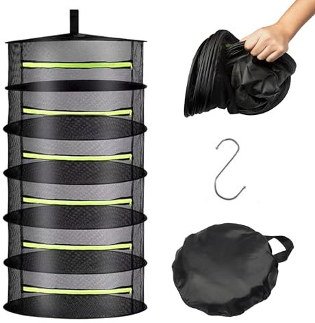 Bewinner Kräutertrockner | Cannabis Trocknen Box mit Reißverschluss Abdeckungsöffnungsdesign | Kräuter Trockenständer | Multifunktionaler Trocknungsnetz, Fluoreszierendes Grün (6 Etagen)