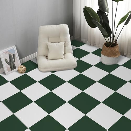Self Adhesive Floor Tile Vinyl Flooring Peel and Stick for Kitchen Bathroom Living Room Bedroom Waterproof Green White Lino Flooring 30X30cm 10pcs