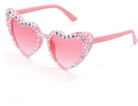 Etercycle Herz Sonnenbrille, Birthday Queen Partybrille, Mode Party Gadgets Brille Damen Herzbrille Sonnenbrille Herzform für Geburtstagsfeier (Rosa Queen)
