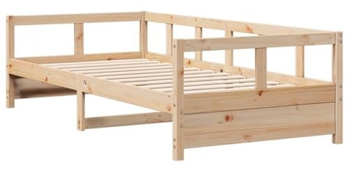 vidaXL Tagesbett, Gästebett ohne Matratze, Schlafsofa Bettsofa für Wohnzimmer Schlafzimmer, Bettgestell Lattenrost Sofabett, Natur 90x200cm Massivholz Kiefer