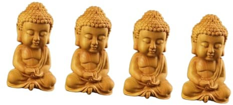 Cabilock Holzschnitzereien Figuren 4 Stück Buddha-Figur Outdoor-Statue Mini- Buddha-Tee-Haustier Buddha-Statue Für Zen Buddha-Statue Für Zu Hause Buddha-statuen Für Die Inneneinrichtung Mini- Hölzern