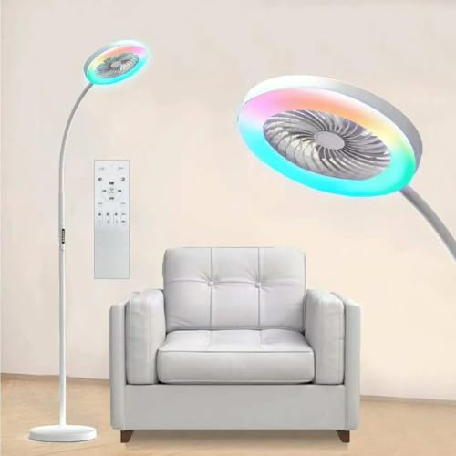 ONIDEK 18W/1500LM LED RGB Stehlampe mit Ventilator, Stufenlos einstellbar 3000K bis 6000K Dimmer Fernbedienung Knopf Stehlampe mit Hals