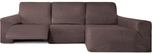 ECOMMERC3 Chaiselong-Sofabezug mit langem Arm rechts mit bi-elastischem Relax-Sofa, braun, sehr elastisch, atmungsaktiv und mit Schaumstoff zur Befestigung