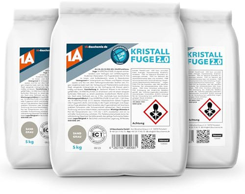1A Kristallfuge 2.0 sandgrau 5kg + 1x Fugbrett Moosgummi + 1x Fliesenwaschbrett 30mm – Alles für präzises Verfugen und gründliche Reinigung Ihrer Fliesen in einem Set