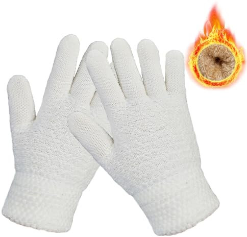 lifwimner Winter Handschuhe Kinder, Warme Strickhandschuhe Thermo Fleece Handschuhe für Jungen Mädchen Outdoor Aktivitäten (Weiß, One Size)